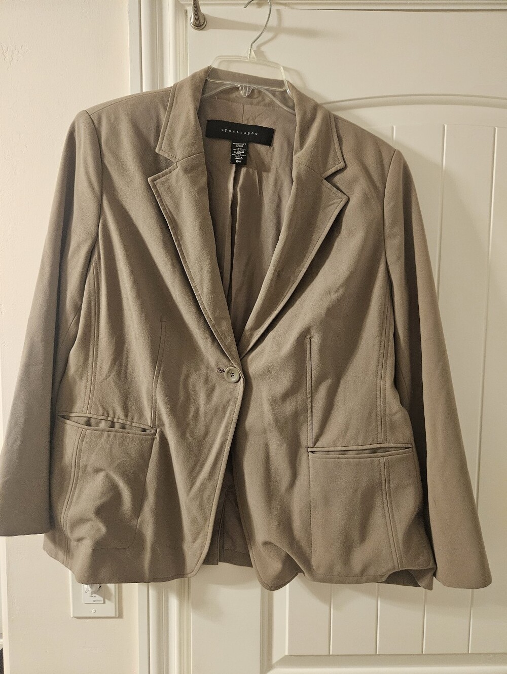 Apostrophe Taupe Single-Button Tailored Blazer Size 18W